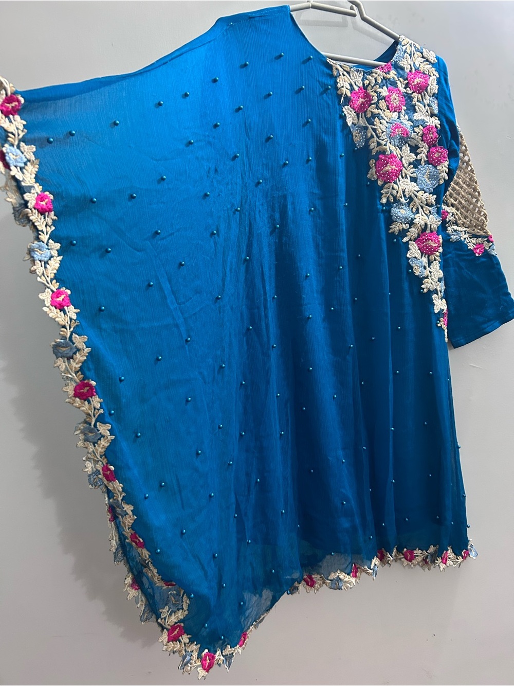 Blue Embroidered Women’s Top with matching bottoms in XS